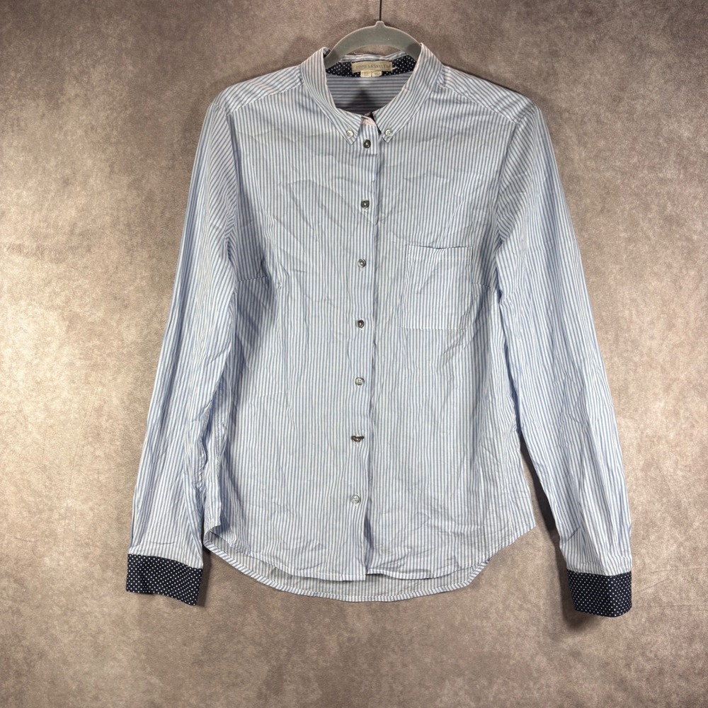 Anthropologie Edme & Esyllte Button Down Shirt Sz 12 Blue Striped Polka Dot Cuff